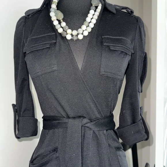 Diane Von Furstenberg Black Sheath Dress with Notched Collar - Picture 2 of 8